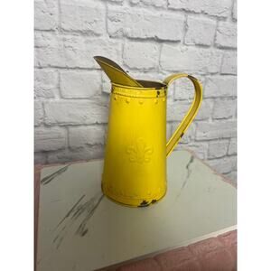 French Shabby Chic Yellow Metal Jug Galvanized Vase for Flowers Milk Can